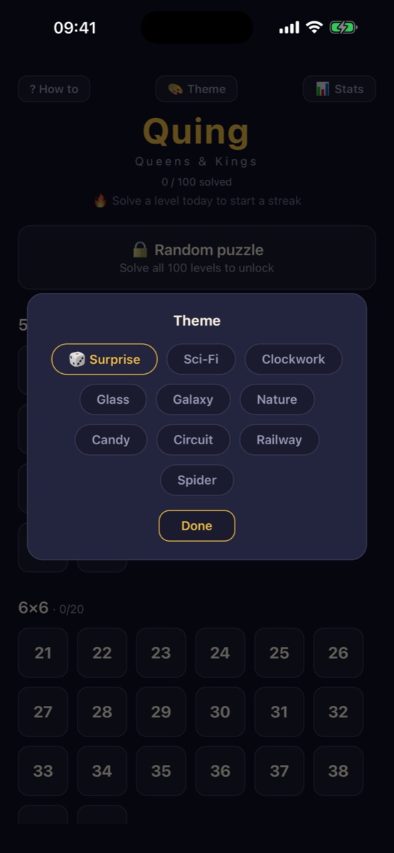 Quing – Theme-Auswahl